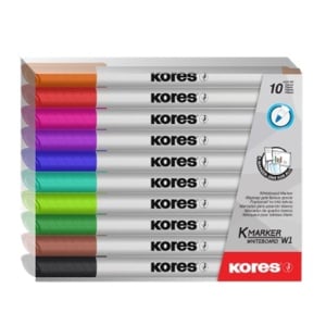 Marker whiteboard slim, varf rotund 1-2mm, 10 culori/set, KORES