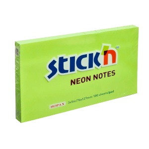 Notes autoadeziv 76x127 mm, 100 file/set, verde neon, STICK'N