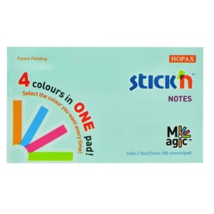 Notite autoadezive 76x127 mm, 100 file, 4 culori pastel, STICK'N Magic