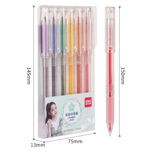 Pix cu gel, varf 0.5 mm, rubber grip, 6 buc/set, pastel, DELI - Img 3