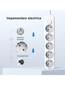  Prelungitor 5 prize, intrerupator, 1.8 m, DELI T437 - Img 2