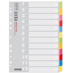 Separatoare carton color, 12 culori/set, Office Products