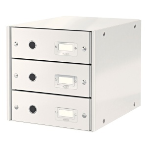 Suport documente cu 3 sertare, A4, carton laminat, alb, LEITZ WOW Click&Store