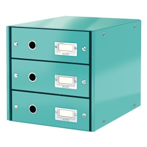 Suport documente cu 3 sertare, A4, carton laminat, turcoaz, LEITZ WOW Click&Store