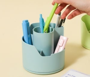 Suport rotativ plastic 4 compartimente accesorii birou DELI LonGreen - Img 2