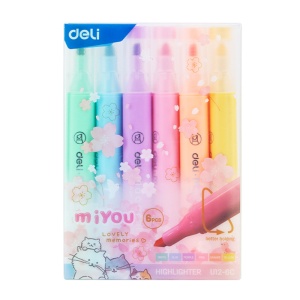 Textmarker pastel Mi You DELI Macaron, 6 buc/set