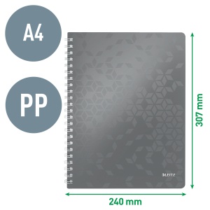 Caiet cu spirala A4, 80 file, dictando, negru, LEITZ WOW - Img 4