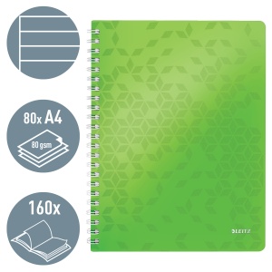 Caiet cu spirala A4, 80 file, dictando, verde, LEITZ WOW - Img 2