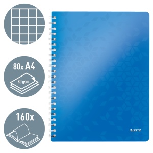 Caiet cu spirala A4, 80 file, matematica, albastru, LEITZ WOW - Img 2