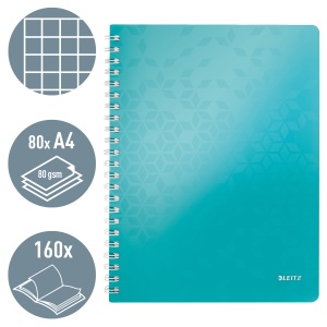 Caiet cu spirala A4, 80 file, matematica, turcoaz, LEITZ WOW - Img 2