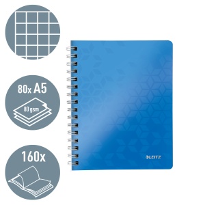 Caiet cu spirala A5, 80 file, matematica, albastru, LEITZ WOW - Img 2