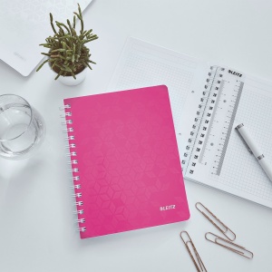Caiet cu spirala A5, 80 file, matematica, roz, LEITZ WOW - Img 4