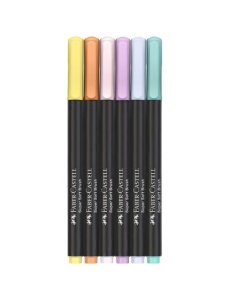 Carioci cu varf pensula, 6 culori/set pastel, FABER-CASTELL Black Edition - Img 4