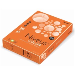 Carton colorat A4, 160 g/mp, 250 coli/top, portocaliu intens, NIVEUS