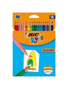 Creioane colorate, 18 culori/set, Kids Tropicolors BIC