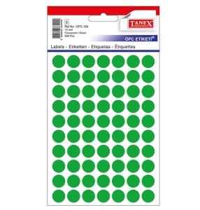 Etichete autoadezive rotunde, 13 mm, 350 buc/set, verde, TANEX