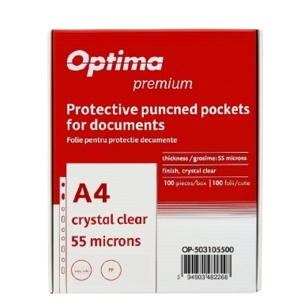 File protectie cristal, A4, 55 microni, 100 buc/set, OPTIMA Premium