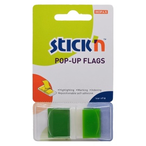 Film index autoadeziv 45x25 mm, 50 file/set, cu dispenser, verde, STICK'N