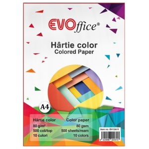 Hartie colorata A4, asortata, 80 g/mp, 500 coli/top, 10 culori/set