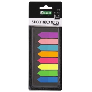 Index autoadeziv plastic tip sageata 45x12 mm, 8 culori neon+rigla, D.RECT