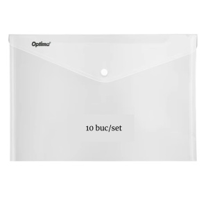 Mapa plastic, cu capsa, A4, transparent, 10 buc/set, OPTIMA