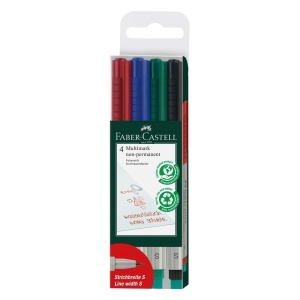 Marker permanent, varf rotund 0,6 mm, 4 culori/set, FABER-CASTELL Multimark F