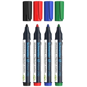 Marker whiteboard si flipchart, varf rotund 2-3 mm, 4 culori/set, SCHNEIDER Maxx 290 - Img 2