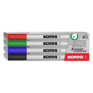 Marker whiteboard, varf rotund 1.0 mm, 4 buc/set, KORES