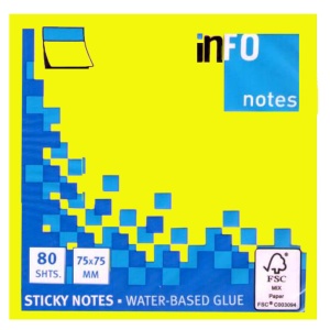 Notes autoadeziv 75x75 mm, 80 file, galben neon, INFO NOTES