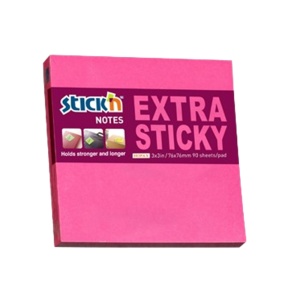 Notes autoadeziv extra-sticky 76x76 mm, 90 file, magenta, STICK'N Neon