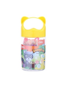 Plastilina 12 culori/set, 140 g, galetusa si 3 forme modelaj, DELI