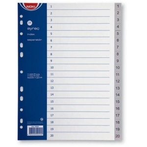 Separatoare din plastic A4, index 1-20, NOKI