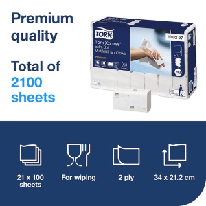 Servetele dispenser in W, 34x21.2 cm, 2 straturi, 100 buc/set, 21 seturi/bax, TORK Xpress Multifold Extra Soft H2 - Img 4