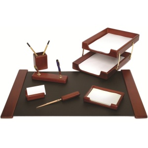 Set de birou lux din lemn, 8 piese, maro, FORPUS