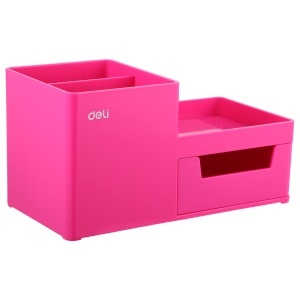 Suport accesorii birou, 4 compartimente, roz, DELI Rio