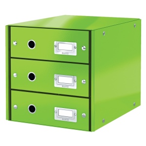 Suport documente cu 3 sertare, A4, carton laminat, verde, LEITZ WOW Click&Store
