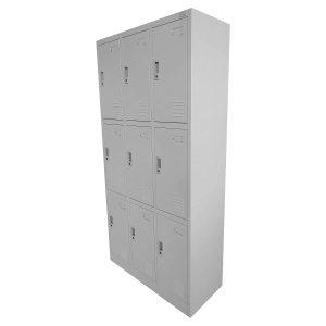 Vestiar metalic triplu cu 9 usi, 90x45x185 cm gri - Img 4