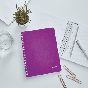 Caiet cu spirala A5, 80 file, matematica, mov, LEITZ WOW - Img 4
