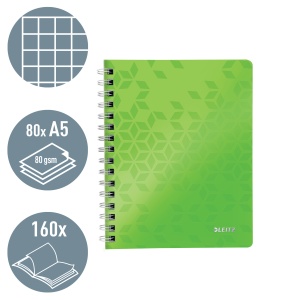 Caiet cu spirala A5, 80 file, matematica, verde, LEITZ WOW - Img 2