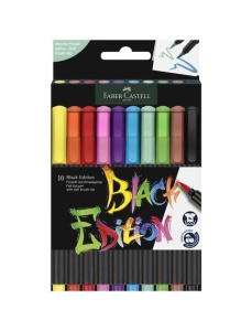 Carioci cu varf pensula, 10 culori/set, Black Edition FABER-CASTELL