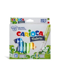 Carioci pentru textile, varf 6mm, 12 culori/cutie, CARIOCA Fabric