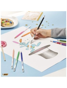 Creioane colorate cu radiera, 12 culori/set, Evolutions Illusion BIC - Img 3