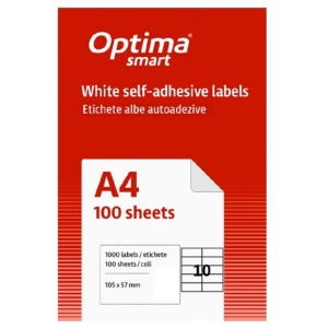 Etichete autoadezive albe, 10/A4, 105x57mm, 100 coli/top, OPTIMA