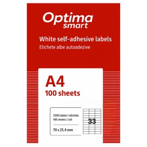 Etichete autoadezive albe, 33/A4, 70x25.4mm, 100 coli/top, OPTIMA