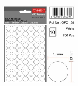 Etichete autoadezive rotunde, 13 mm, 700 buc/set, alb, TANEX - Img 2