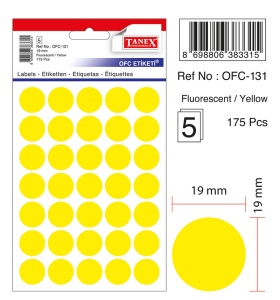 Etichete autoadezive rotunde, 19 mm, 175 buc/set, galben, TANEX - Img 2