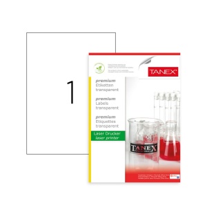Etichete autoadezive transparente, 1/A4, 210 x 297mm, 25 coli/top, TANEX