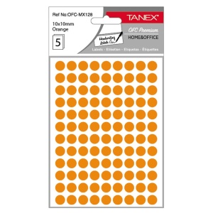 Etichete autocolante rotunde, 10 mm, 540 buc/set, portocaliu, TANEX