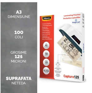 Folie laminare A3 125 microni, 100 buc/top, FELLOWES - Img 2