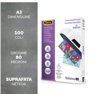 Folie laminare A3 80 microni, 100 buc/top, FELLOWES - Img 2